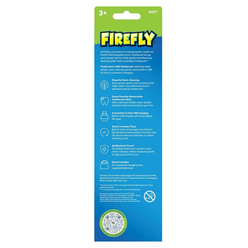 Firefly Slim Sonic Hot Wheels Toothbrush with USB Charging and Antibacterial Cover, Ages 3+, 1 Count - Image 2